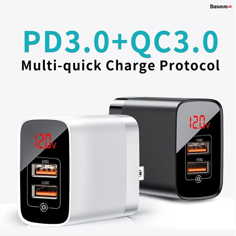 Bộ sạc nhanh PD3.0/QC 3.0 Baseus Mirror Lake PPS Digital Display Quick Charger (18W, 2 Ports,FCP/AFC/PPS/PD/QC 3.0 Full Quick Charge Protocol)