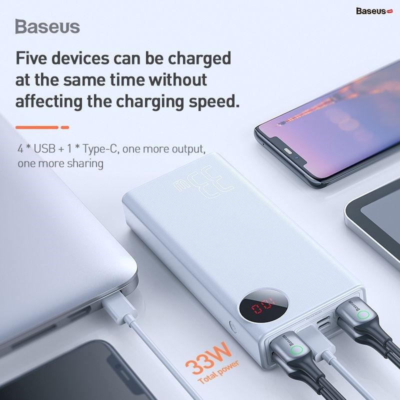 Pin dự phòng sạc nhanh Baseus Mulight PD/QC 3.0 Quick Charge cho Smartphone/ Tablet/ Macbook ( 20000mAh / 30000mAh, 18W / 33W PD & QC3.0 , 4*Port USB+ Type C in/out, LED Display)