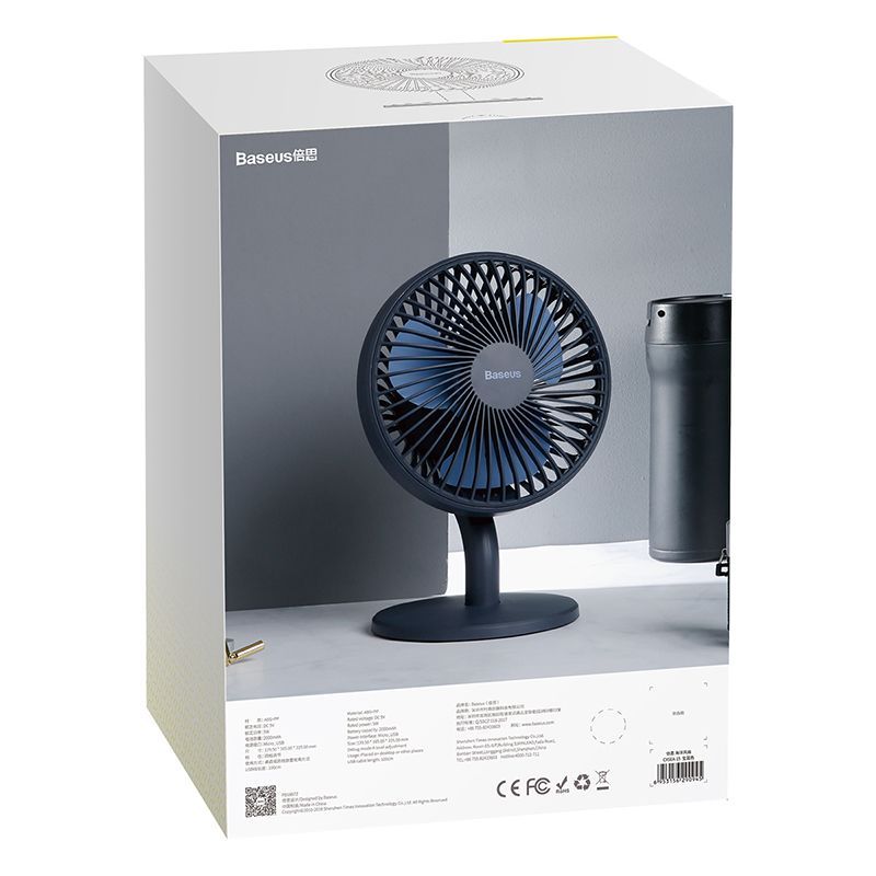 Quạt mini để bàn Baseus Ocean Fan (Pin sạc 2000mAh, 3 mức tốc độ - Mini USB Rechargeable Air Cooling Fan Clip Desk Fan)