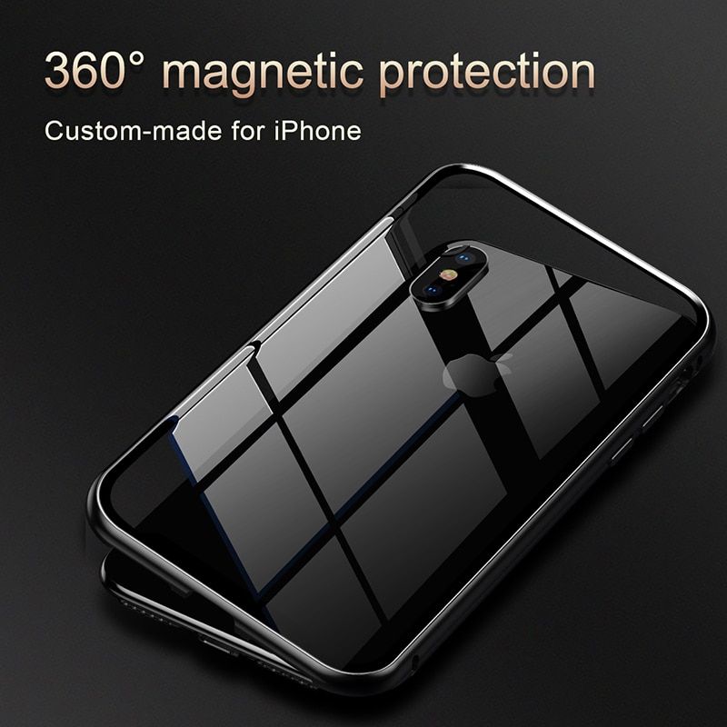 Ốp lưng nam châm Baseus Magnetic Metal Bumper Case cho iPhone XS/ XR/ XS Max (Khung kim loại siêu bền , chống va đập - Mặt lưng kính cường lực )