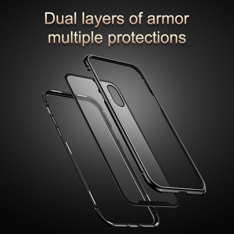 Ốp lưng nam châm Baseus Magnetic Metal Bumper Case cho iPhone XS/ XR/ XS Max (Khung kim loại siêu bền , chống va đập - Mặt lưng kính cường lực )