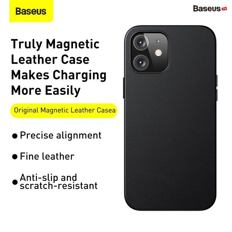 Ốp lưng da PU tích hợp nam châm Baseus Original Magnetic Leather Case dùng cho iPhone 12/Pro/Promax (Anti-Fingerprint, PU Leather, Full protection Magsafe Case)