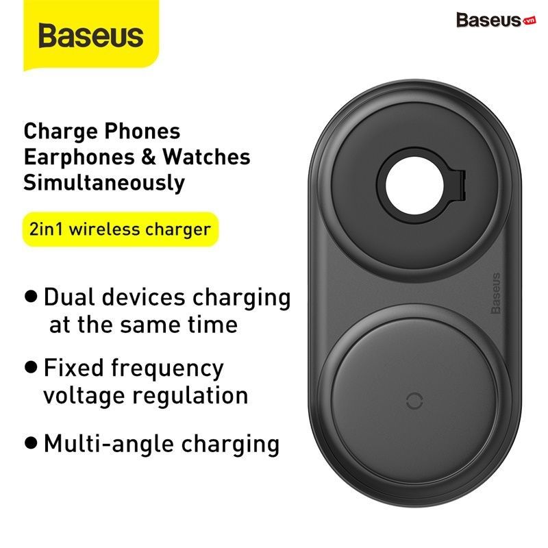 Sạc nhanh không dây tích hợp đế giữ dây sạc Apple Watch Baseus Planet 2 in 1 (Wireless Quick charger + Cable winder)