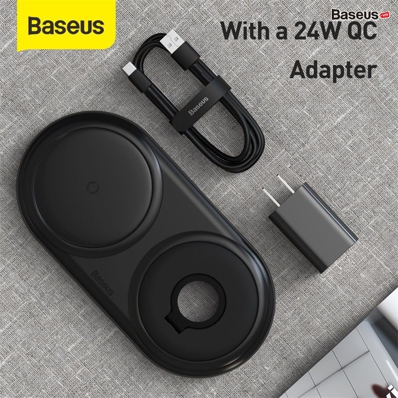 Sạc nhanh không dây tích hợp đế giữ dây sạc Apple Watch Baseus Planet 2 in 1 (Wireless Quick charger + Cable winder)