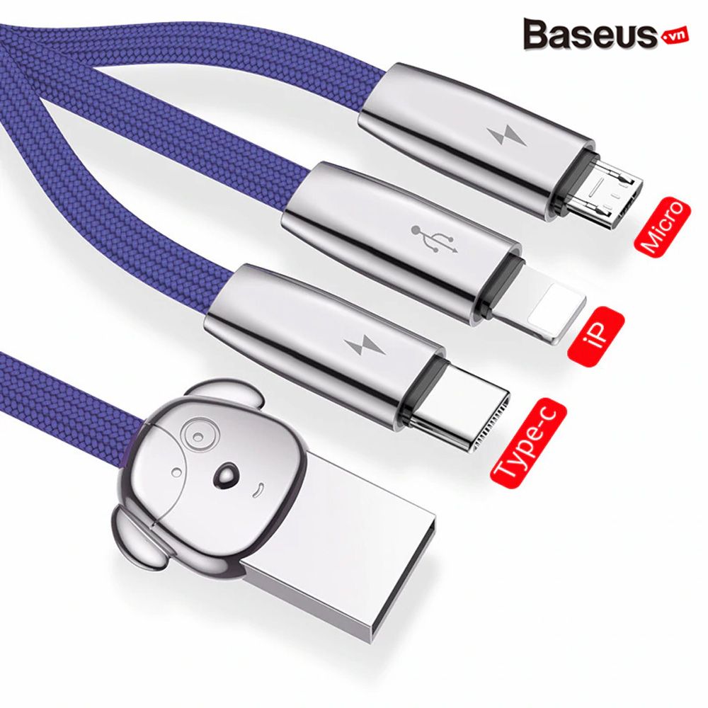 Cáp sạc và truyền dữ liệu tốc độ cao Baseus Rapid Series 3-in-1 LV468 ( USB Type A to USB Type C/ Micro USB/ Lightning  Fast Charging & Sync Data Cable)