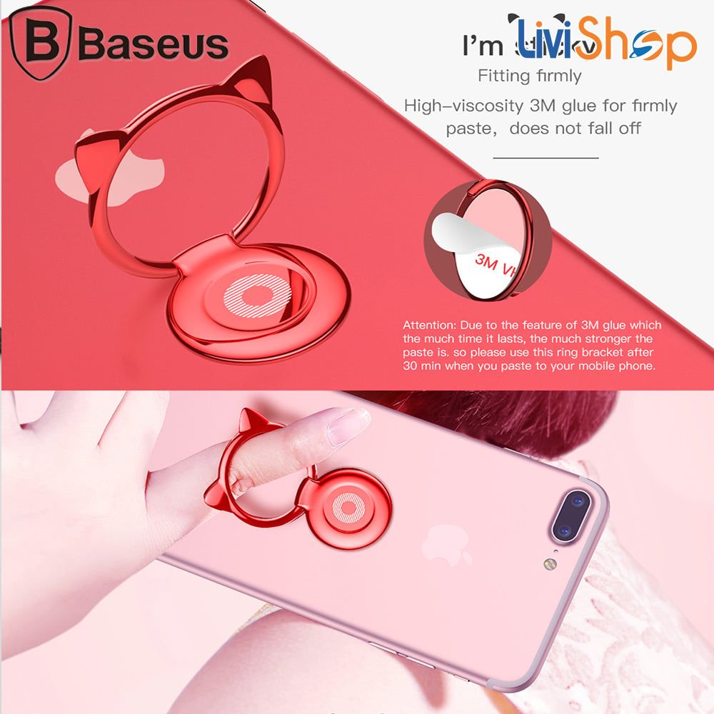 Baseus Finger Ring Holder  đeo tay chống đánh rơi điện thoại hình con mèo bằng kim loại cao cấp ( Baseus Privity Ring Bracket/ Finger Ring Holder)