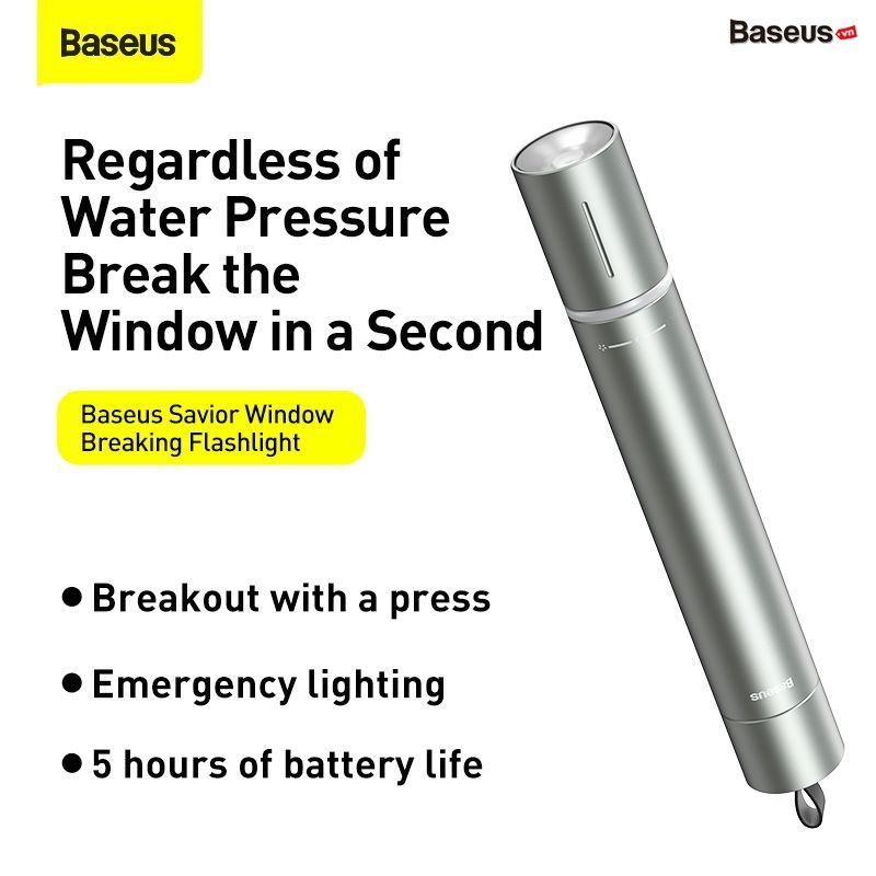 Búa phá kính thoát hiểm tích hợp đèn Flash cứu hộ Baseus Savior Window Breaking Flashlight