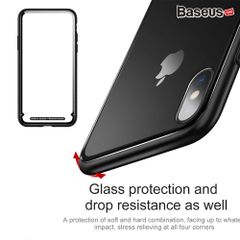 Ốp lưng kính cường lực viền Silicone chống sốc Baseus See-through Glass Case cho iphone X (Tempered Glass + Soft Silicone )