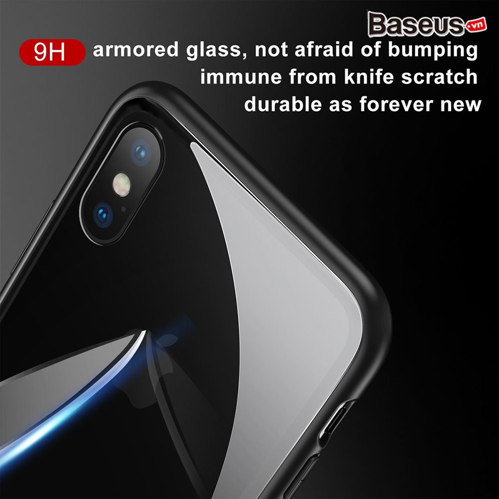 Ốp lưng kính cường lực viền Silicone chống sốc Baseus See-through Glass Case cho iphone X (Tempered Glass + Soft Silicone )