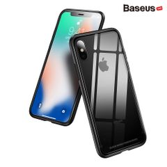 Ốp lưng kính cường lực viền Silicone chống sốc Baseus See-through Glass Case cho iphone X (Tempered Glass + Soft Silicone )