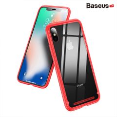 Ốp lưng kính cường lực viền Silicone chống sốc Baseus See-through Glass Case cho iphone X (Tempered Glass + Soft Silicone )