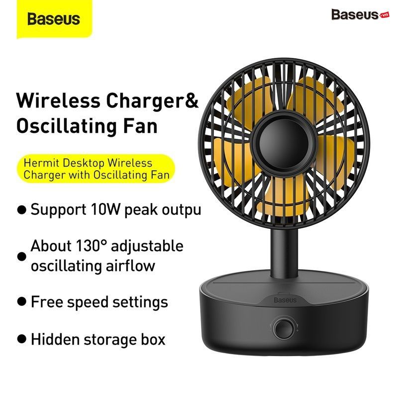 Quạt để bàn thông minh hỗ trợ sạc không dây Baseus Hermit Desktop Wireless Charger (10W Wireless Quick charger, with Oscillating Fan 4W)