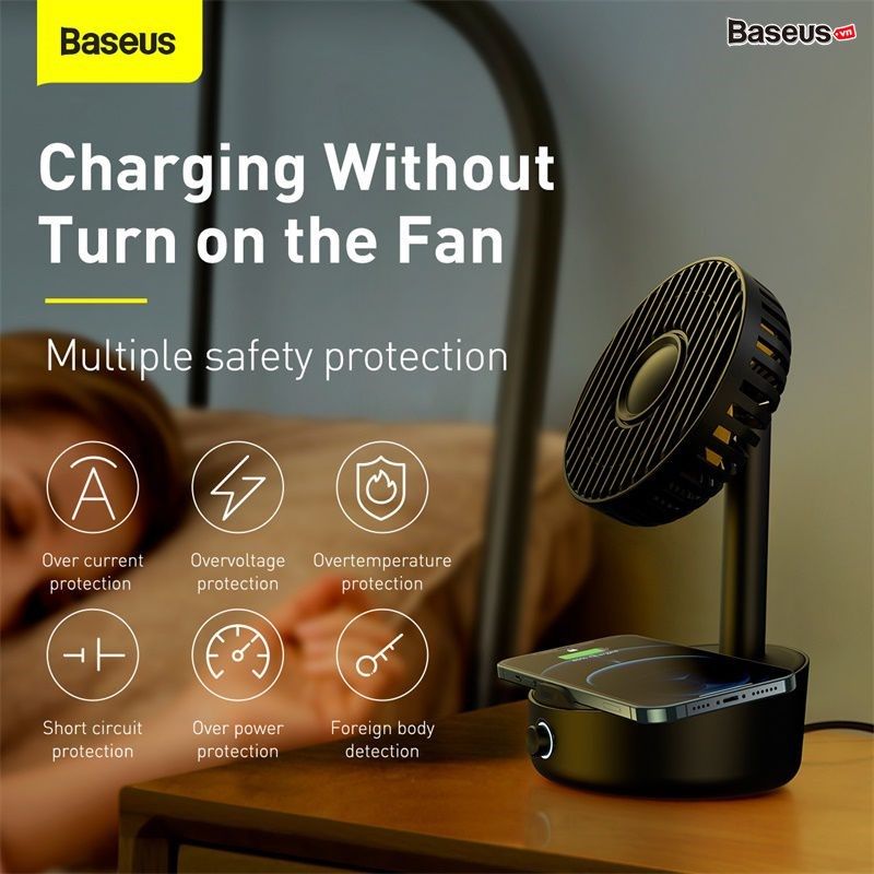 Quạt để bàn thông minh hỗ trợ sạc không dây Baseus Hermit Desktop Wireless Charger (10W Wireless Quick charger, with Oscillating Fan 4W)