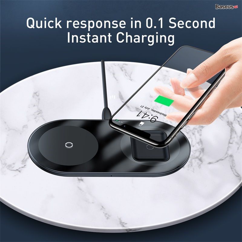 Đế sạc nhanh không dây Baseus Simple 2 in 1 Wireless Charger 15W cho iPhone và Airpods (15W, Wireless Quick charger)