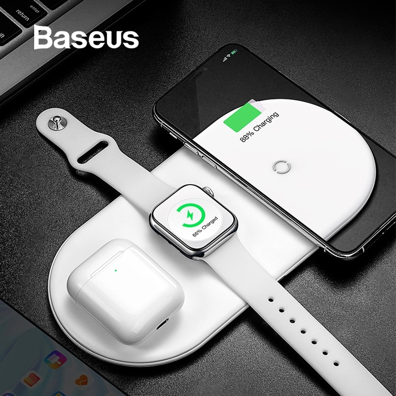 Bộ sạc không dây Baseus Smart 3 in 1 Wireless Charger For Phone, Apple Watch, Airpods (18W Max, Wireless Quick Charger)