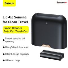 Thùng rác thông minh gắn lưng ghế Baseus Smart Cleaner Auto Car Trash Can dùng cho xe hơi (Kèm 2 cuộn/60 túi rác, Cảm biến đóng mở nắp tự động)