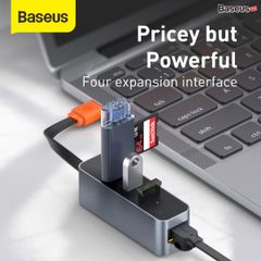 Bộ HUB chuyển đổi đa dụng Baseus Steel Cannon Series HUB Adapter (USB A to USB3.0*3 + RJ45 LAN Network Connector)