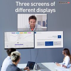 Hub chuyển đa năng Baseus Working Station Three-Screen Multifunctional Type-C HUB Adapter 17 in 1 (Type C*4/HDMI*3/RJ-45 Gigabit/SD, TF Card/USB3.0*3/USB2.0*2/Audio AUX 3.5mm/DC 12V)