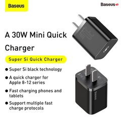 Củ sạc nhanh Baseus Super Si Quick Charger 30W dùng cho iPhone/Samsung/OPPO (30W, Type C, PD/QC3.0 Quick charger)