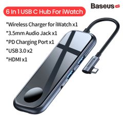 Hub chuyển đa năng tích hợp sạc Apple Watch Baseus Superlative Multifunctional 6 in 1 (Type-C to USB3.0 *2 + HDMI + Audio + PD + iWatch wireless charger)