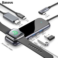 Hub chuyển đa năng tích hợp sạc Apple Watch Baseus Superlative Multifunctional 6 in 1 (Type-C to USB3.0 *2 + HDMI + Audio + PD + iWatch wireless charger)