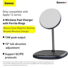 Đế giữ điện thoại tích hợp sạc nhanh không dây Baseus Swan Magnetic Desktop Bracket Wireless Charger cho iPhone 12 series (15W, Magsafe Wireless charge)