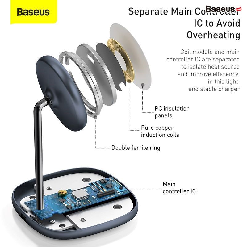 Đế giữ điện thoại tích hợp sạc nhanh không dây Baseus Swan Magnetic Desktop Bracket Wireless Charger cho iPhone 12 series (15W, Magsafe Wireless charge)