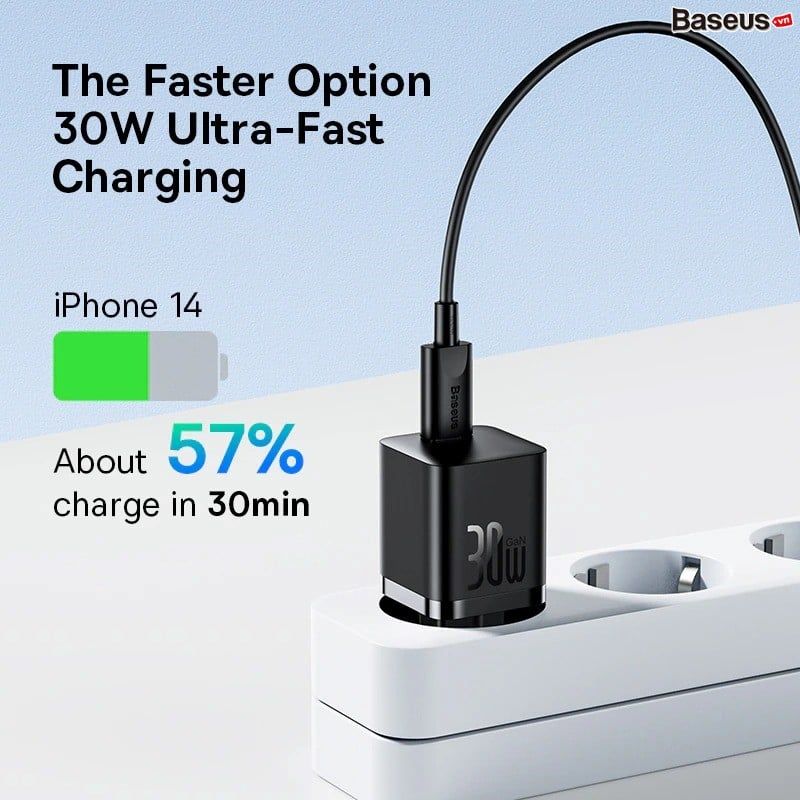 Combo Sạc Nhanh Baseus GaN5S Fast Charger 1C 30W Cho iPhone 15 Series (Nhỏ gọn, sạc nhanh PD/Quick Charge)