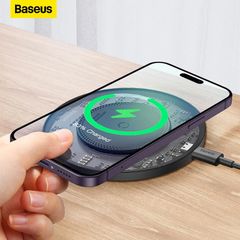 Đế Sạc Nhanh Không Dây Baseus Simple 2 Wireless Charger 15W Qi Cho iPhone Samsung Xiaomi Huawei LG Airpods (Kèm Cáp C To C 24W 12V/2A)