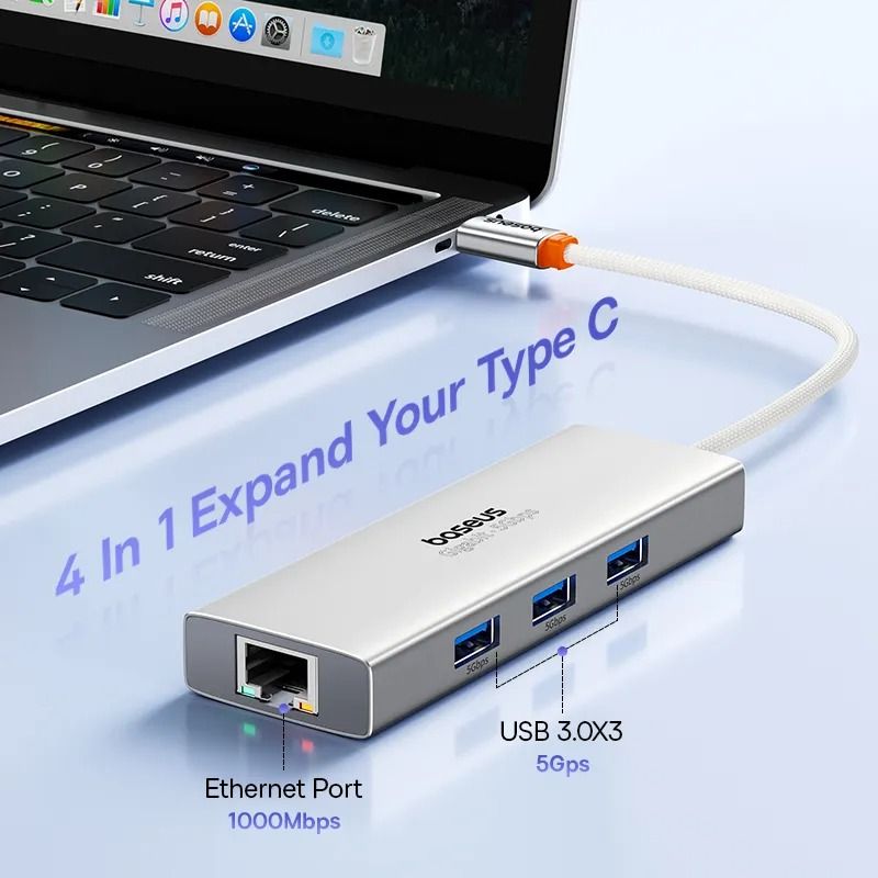 Hub Mở Rộng Baseus PortalJoy Series 4-Port Dùng Cho Laptop Macbook Smartphone (HUB USB 3.0 RJ45 1000Mbps)