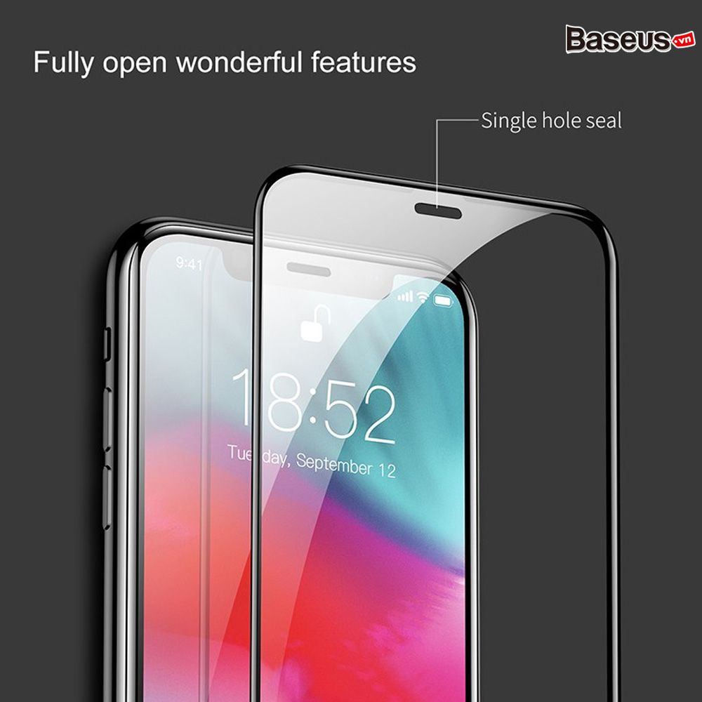 Kính cường lực 5 lớp siêu bền Baseus Rigid-edge 4D cho iPhone XR/ XS/ XS Max (0,3mm, Curved-screen Full Coverage tempered glass )