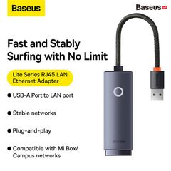 Hub Chuyển Đổi Kết Nối USB/Type C to LAN RJ-45 Baseus Lite Series Ethernet Adapter (100Mbps/1000Mbps, Aluminum Alloy, USB/Type C to LAN Port)