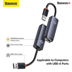 Hub Chuyển Đổi Kết Nối USB/Type C to LAN RJ-45 Baseus Lite Series Ethernet Adapter (100Mbps/1000Mbps, Aluminum Alloy, USB/Type C to LAN Port)