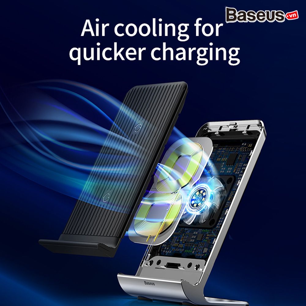 Đế sạc nhanh không dây tích hợp quạt tản nhiệt Baseus  LV338 cho iPX/ XR/ XS/ Max/ Samsung  (10W, Qi Wireless Quick Charge)