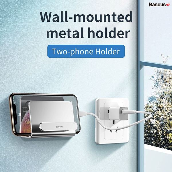 Bộ đế giữ điện thoại dán tường Baseus Wall Mounted Metal Holder (Aluminum Alloy, Two-phone Holder Stand)