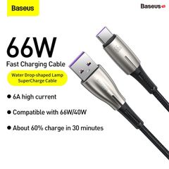 Cáp sạc nhanh, siêu bền Baseus Water Drop-Shaped Lamp Type C Cable (66W, 480Mbps, 6A Super Fast Charge )