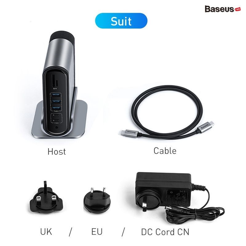 Hub chuyển đa năng Baseus Working Station 16 in 1 Multifunctional (Type C*4 / HDMI / VGA / RJ-45 Gigabit / SD,TF Card / USB3.0*3/ USB2.0*2/ Audio AUX 3.5mm/ DC 12V)