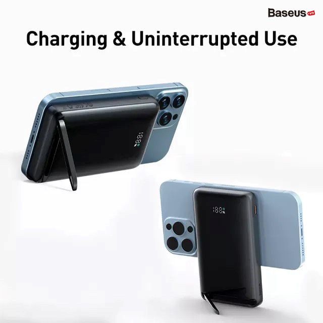 Pin Sạc Dự Phòng Không Dây Baseus Magnetic Bracket Wireless Fast Charge Power Bank 10000mAh 20W (Kèm cáp C to C 60W, Phiên Bản Quốc Tế)