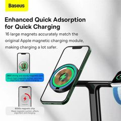 Đế Sạc Không Dây Từ Tính Thông Minh Baseus Swan 3-in-1 Wireless Magnetic Charging Bracket 20W Universal version(IPhone + Apple Watch + Airpods)