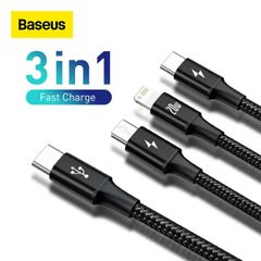 Cáp sạc 3 đầu Baseus Rapid Series 3-in-1 PD 20W (Type C to Type C/Lightning/Micro USB, Fast Charging & Data Cable)