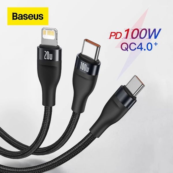 Cáp sạc nhanh 2 đầu Baseus Flash Series 2 in 1 100W (Type C to Lightning + Type C, PD 100W/20W Fast Charging & Data Cable)