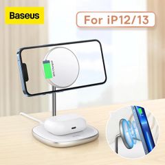 Đế giữ điện thoại magsafe kiêm sạc không dây dành cho các dòng iPhone 12 Baseus Swan 2-in-1 Wireless Magnetic Charging Bracket 20W