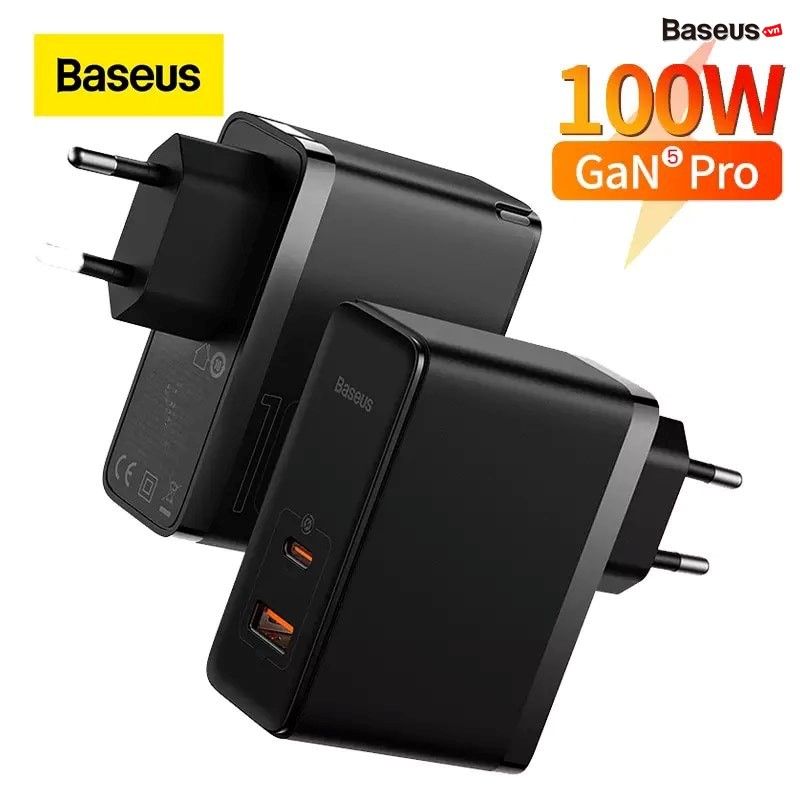 Củ Sạc Nhanh Baseus GaN5 Pro 100W Fast Charger (Kèm Cáp C to C, 2 Port USB + Type C, PD/QC 4.0/3.0/AFC/FCP/PPS Quick Charge)