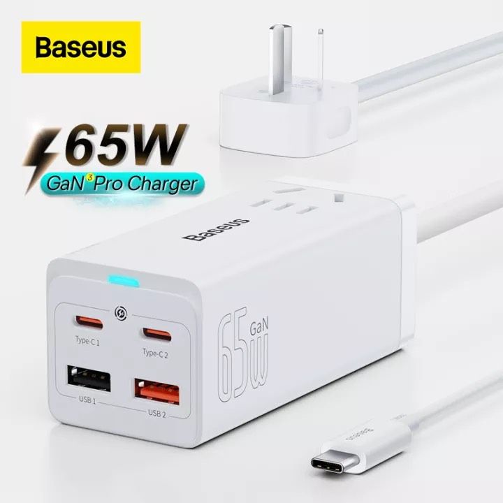 Bộ sạc nhanh tích hợp dây nguồn nối dài Baseus GaN3 Pro Desktop Powerstrip 5 in 1 65W/100W (USB*2, Type C*2, AC 100V-240V, Quick Charger)