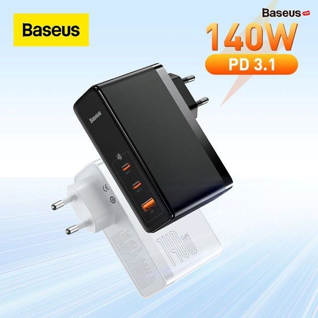 Củ Sạc Nhanh Baseus GaN5 Pro Fast Charger 140W (kèm cáp C to C, Type C*2 + USB, PD/QC4.0/QC3.0/AFC/FCP Quick-Charger)