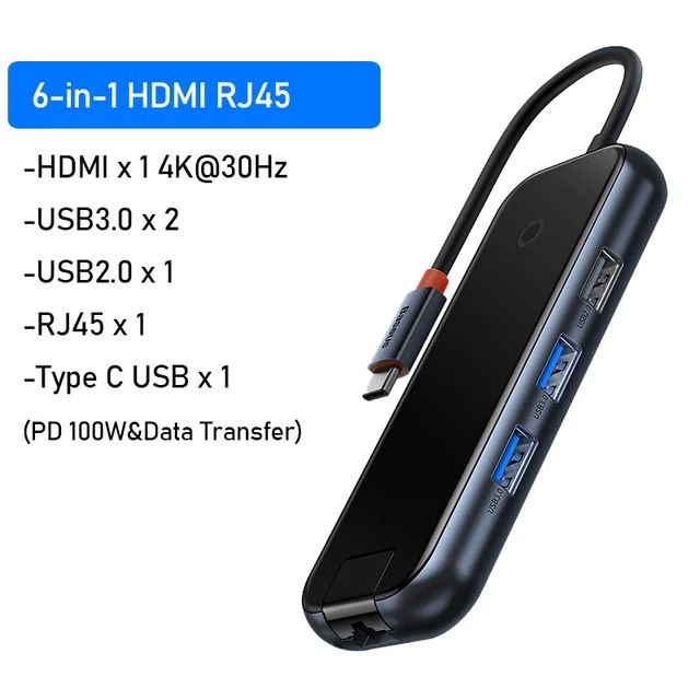 Hub Mở Rộng Kết Nối Đa Năng Baseus AcmeJoy HUB Docking Station Cho Macbook Laptop iPad Điện Thoại (HDMI 4K RJ45 USB3.0 SD/TF PD/Data Jack 3.5)