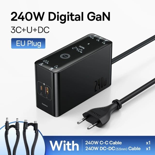 Bộ Sạc Nhanh Baseus Digital GaN Desktop Fast charger 3C+U+DC 240W App Control Dùng Cho iPhone Samsung Macbook Lenovo HP