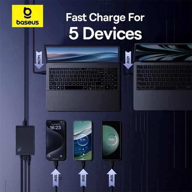 Bộ Sạc Nhanh Baseus Digital GaN Desktop Fast charger 3C+U+DC 240W App Control Dùng Cho iPhone Samsung Macbook Lenovo HP