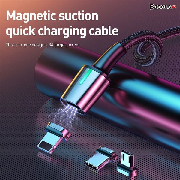 Bộ cáp từ 3 đầu Baseus Zinc Magnetic Series 2 Cable Kit（Lightning/ Type C/ Micro Magnetic Connetor + USB Cable）