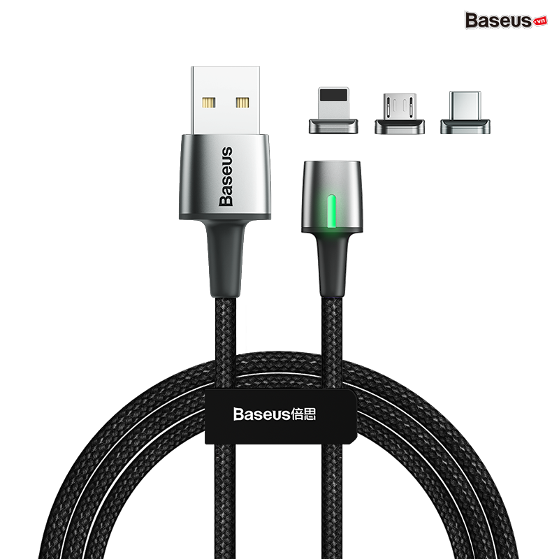 Bộ cáp từ 3 đầu Baseus Zinc Magnetic Series 2 Cable Kit（Lightning/ Type C/ Micro Magnetic Connetor + USB Cable）